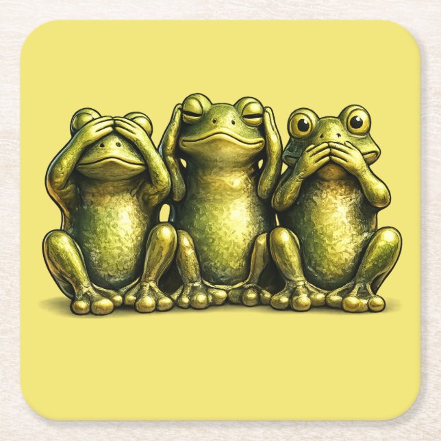See Hear Speak No Evil Funny Frogs Underlägg Papper Kvadrat (Framsidan)