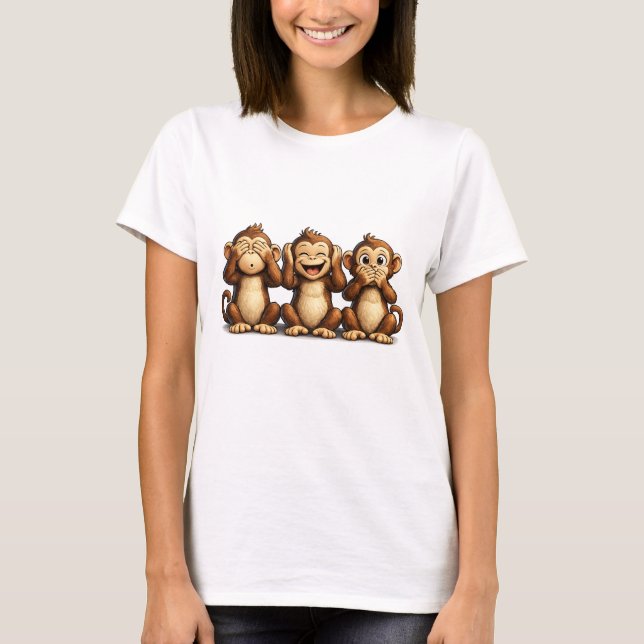 See Hear Speak No Evil Funny Monkeys Shirt T (Framsida)