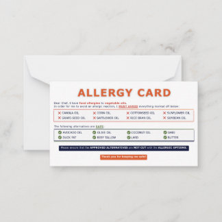 Seed Oil Allergy Card  Anteckningskort