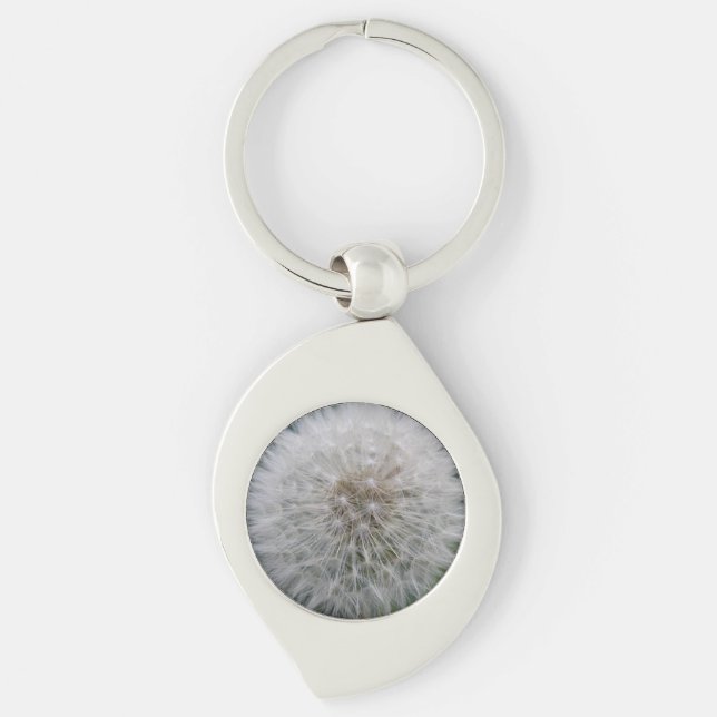 Seeding Dandelion Flower Keychain Swirl Silverfärgad Nyckelring (Framsidan)