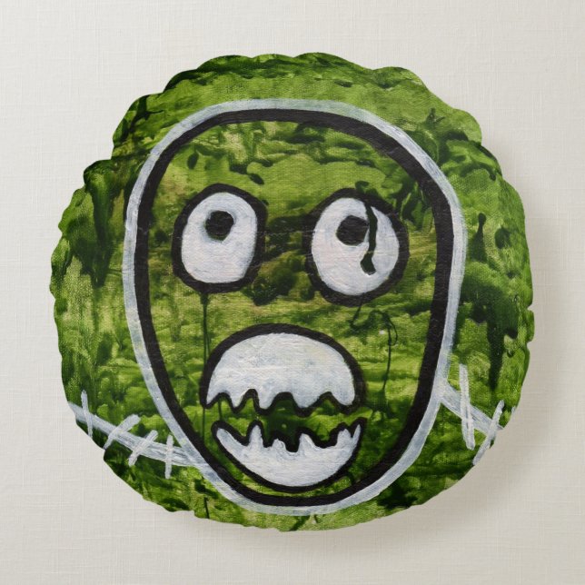 Seedy Pete Söt Dödskalle Monster Grön Originalkons Rund Kudde (Framsidan)