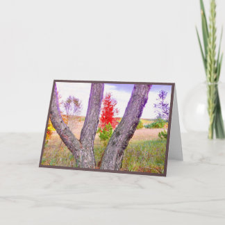"Seeing Red" Bright Red Tree blank greeting card Tack Kort