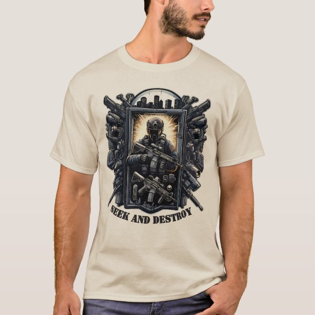 Seek And Destroy Tactical Military Gaming Shirt T Shirt (Framsida)