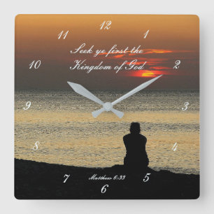 Seek First Kingdom of God, Matthew 6:33 Sunrise Fyrkantig Klocka