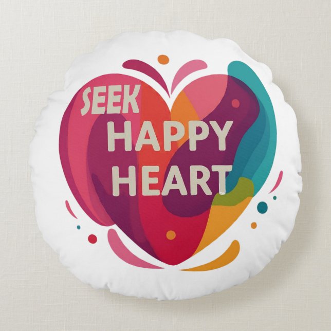 Seek Lycklig Heart Rund Kudde (Framsidan)