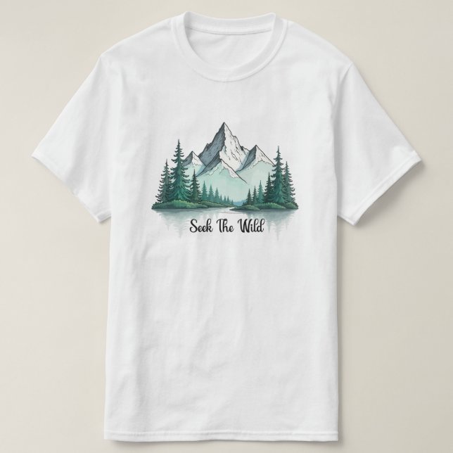 Seek The Wild" Mountain Landscape T-Shirt |  (Design framsida)