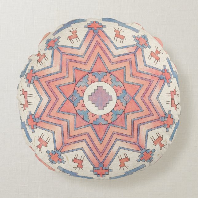 Seelenkreis Ethno Mandala Runde Kissen Rund Kudde (Framsidan)