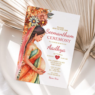 Seemantham Indian Baby Shower Valaikappu Mor Inbjudningar