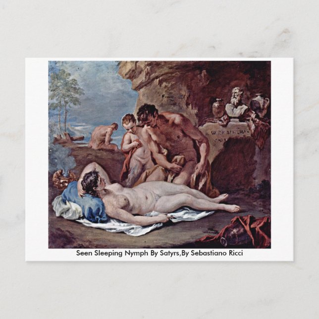 Seen Sleeping Nymph by Satyrs,by Sebastiano Ricci Vykort (Framsida)