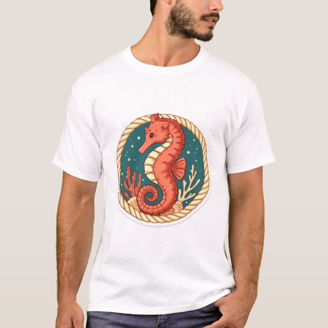 Seepferdchen Im Seemannsgarn T Shirt (Framsida)