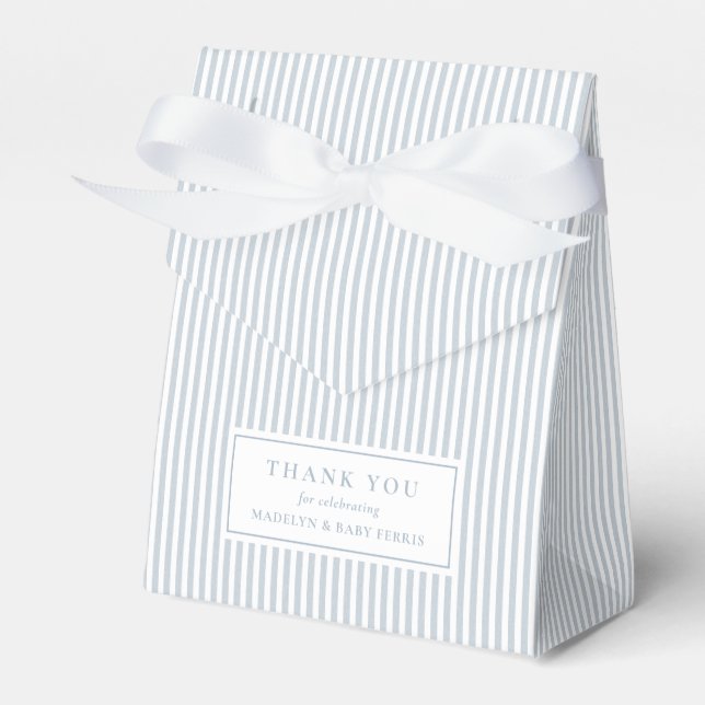 Seersucker blå vit randig snygg baby shower presentaskar (Framsidan Sidan)