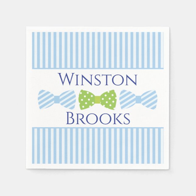 Seersucker Bow Tie Baby Shower Party Napkins Pappersservett (Framsidan)