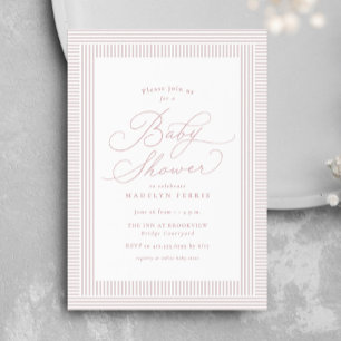 Seersucker-rand preppy rosa baby shower inbjudningar