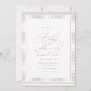 Seersucker-rand preppy rosa baby shower inbjudningar