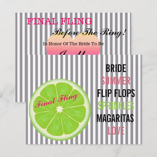 Seersucker Summer Bride Sprinkle Party-inbjudan Inbjudningar (Fram/baksida)