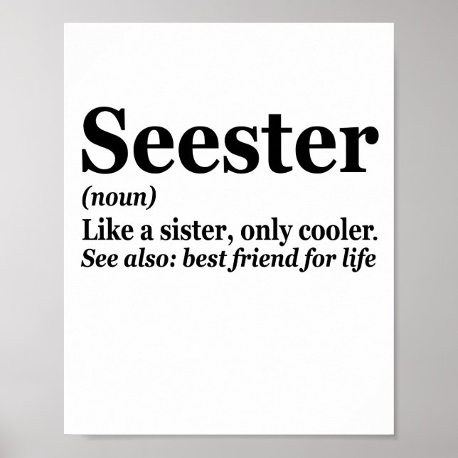 Seester Noun Definition Best Sister Funny Gift Poster (Framsidan)