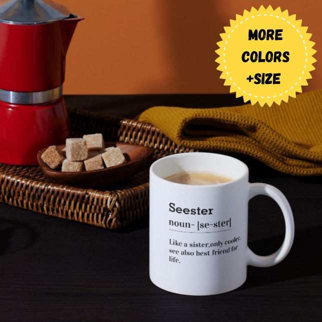 Seester Substantiv Rollig typografi Fet svart & vi Kaffemugg (Gift for Sister Sister Mug Sister Coffee Mug )
