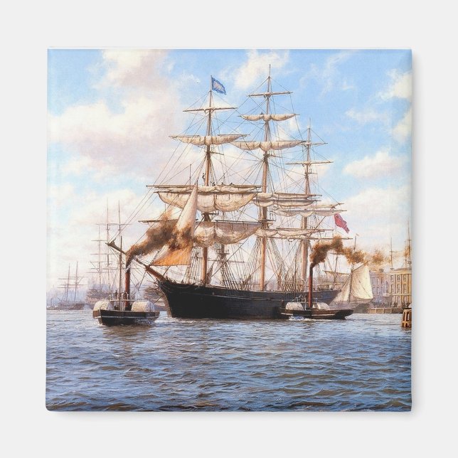 Segel och ånga i hamn magnet (Framsidan)