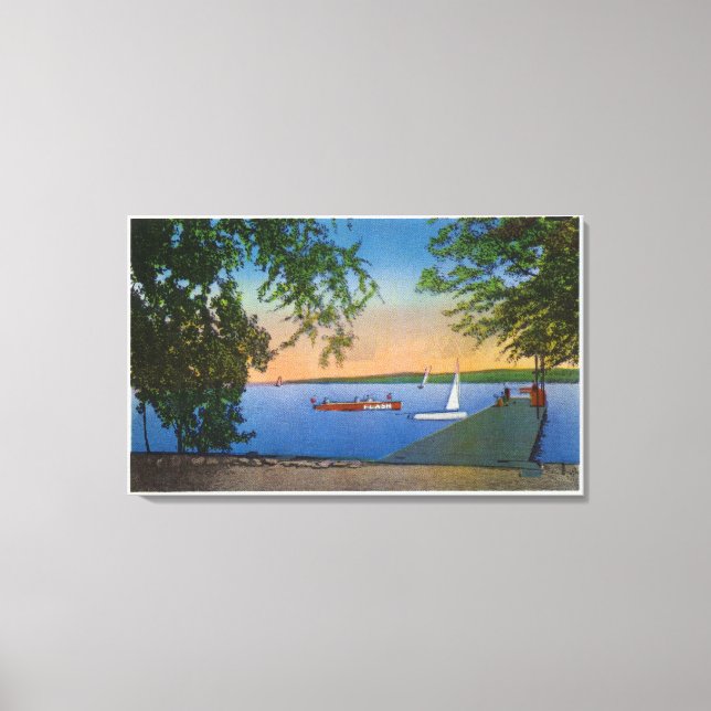 Segel och motorbåtar vid Roseland Park Scene Canvastryck (Framsida)