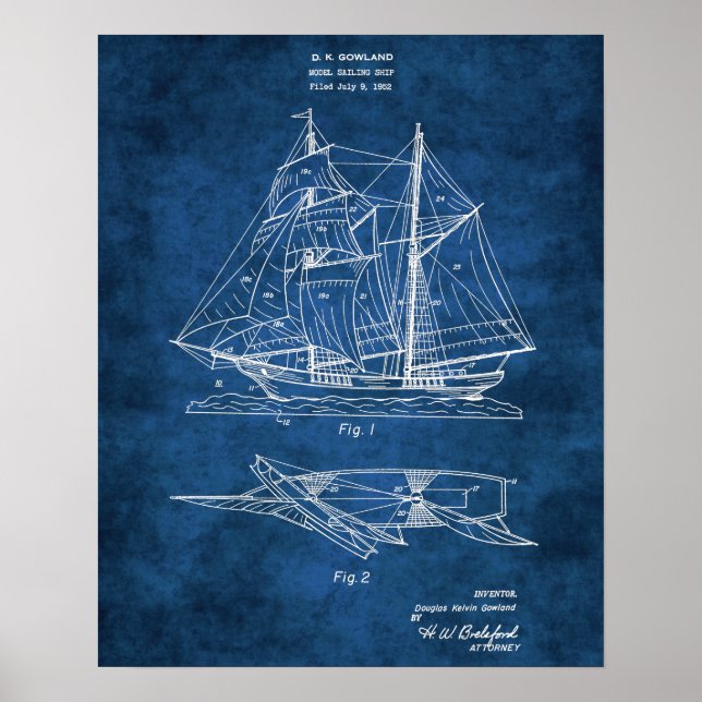 Segelbaneavtryck nr 2 Nautical Decor Poster (Framsidan)