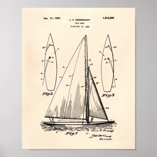 Segelbåt 1927 Patent Art Old Peper Poster (Framsidan)