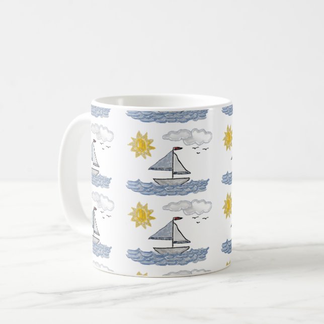 Segelbåt 3D Kaffemugg (Framsida vänster)