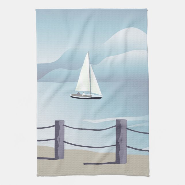Segelbåt Aqua Ocean Kitchen Towel Kökshandduk (Vertikal)