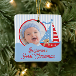 Segelbåt Baby: Första julfoto Ornament