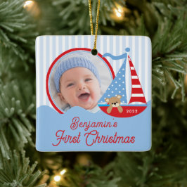 Segelbåt Bebis Första Julen Foto Ornament
