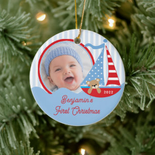 Segelbåt Bebis Första Julen Foto Ornament