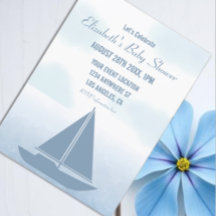 Segelbåt Blått Akvarell Pojke Baby Shower