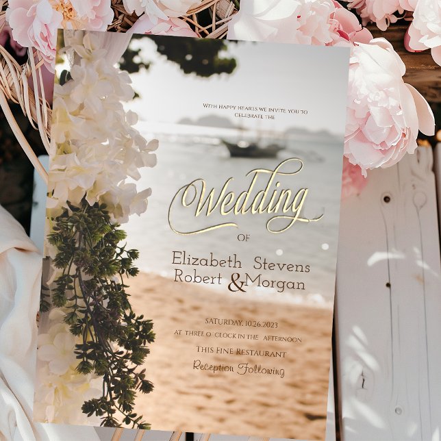 Segelbåt Chic Blommor Strand Bröllop Inbjudningar (Skapare uppladdad)