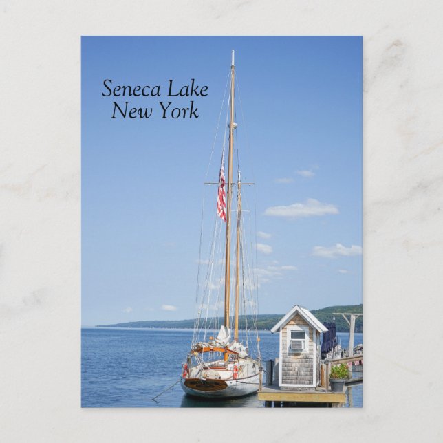 Segelbåt dockad i Seneca Sjö Vykort (Framsida)