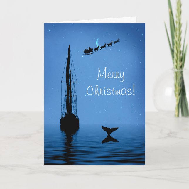 Segelbåt God jul med Whale Svan och Santa Santa Kort (Framsida)