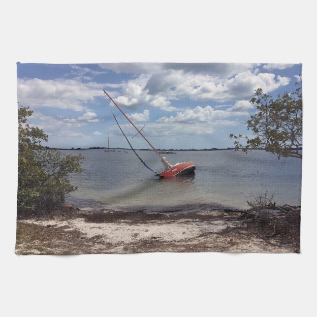 Segelbåt Grundstött Kökshandduk (Horisontell)