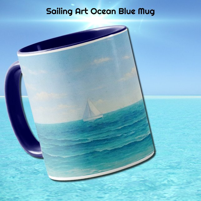 Segelbåt Havsblåa Mugg Kopp (Sailing Sailboat Ocean Art Mug)