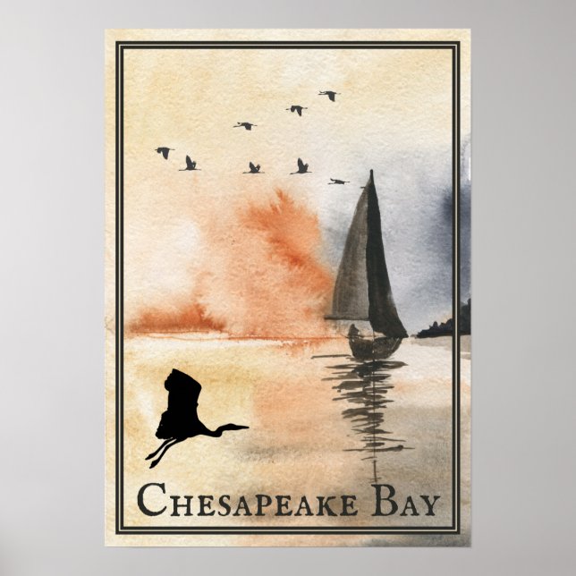Segelbåt i Chesapeake Bay och Birds Sunset Poster (Framsidan)