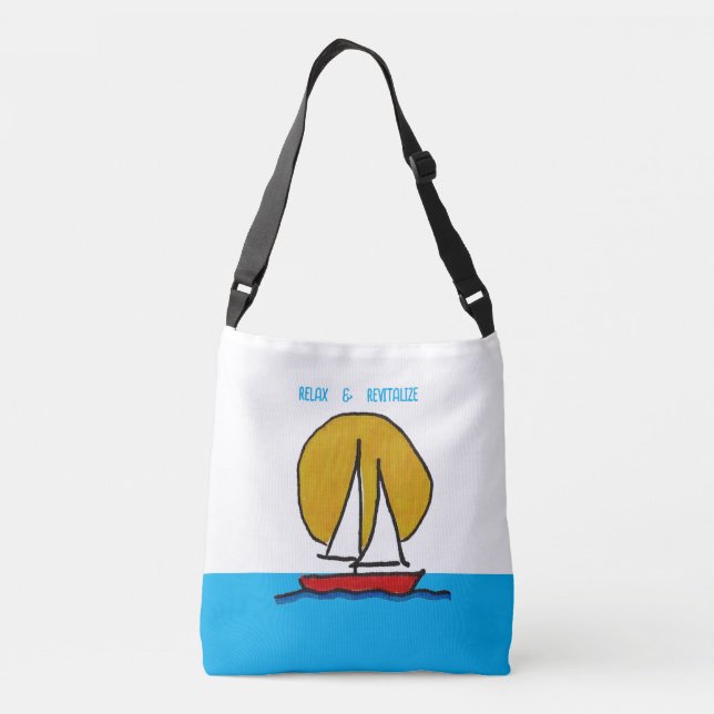 Segelbåt i Sol, vit och blå bakgrund Axelväska (Baksida)