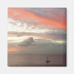 Segelbåt i Sunset Bevalt Rosa Sjölandskap Magnet