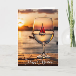 Segelbåt i Vin Glass Birthday Kort