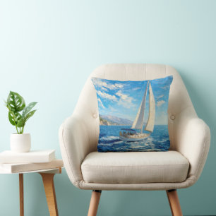Segelbåt Impasto-målning Kudde