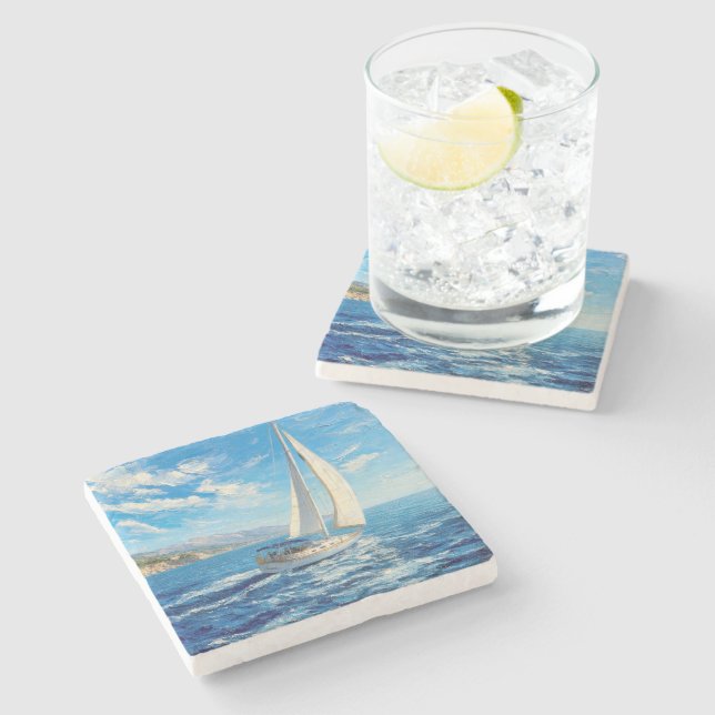 Segelbåt Impasto-målning  Stenunderlägg (Sidan)