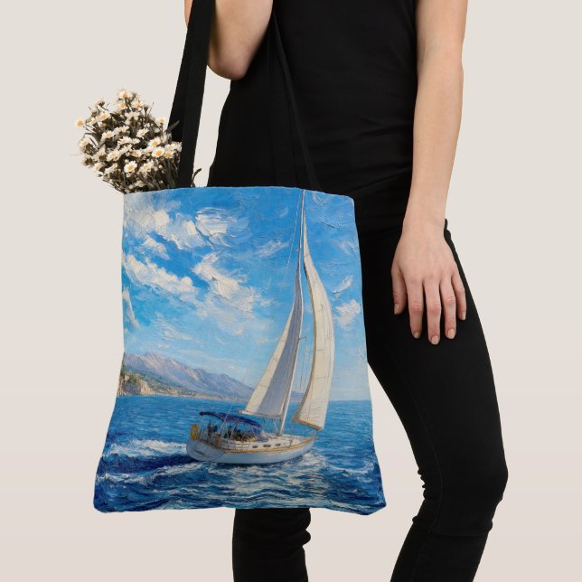 Segelbåt Impasto-målning  Tygkasse (Närbild)