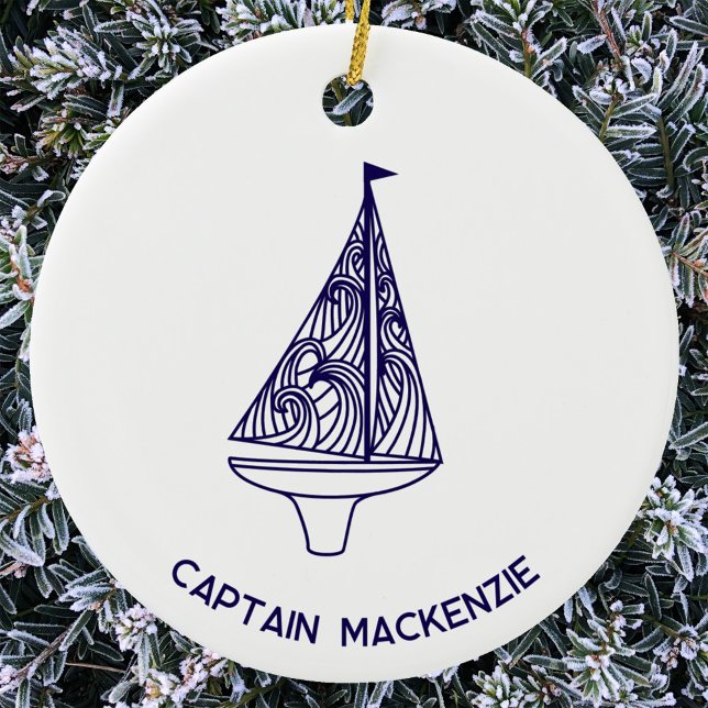 Segelbåt Jacht Kaptennamn Julgransprydnad Keramik (Personalized Captain Name sailing boat yacht ornament for the sailor who has everything)