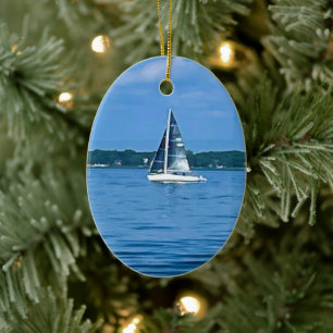 Segelbåt julgransprydnad keramik