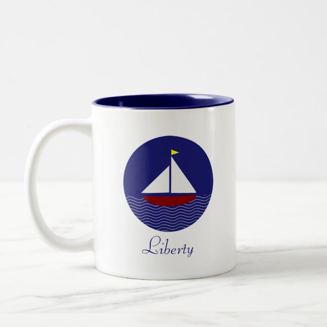 Segelbåt & Liberty Kalligrafi Två-Tonad Mugg (Vänster)