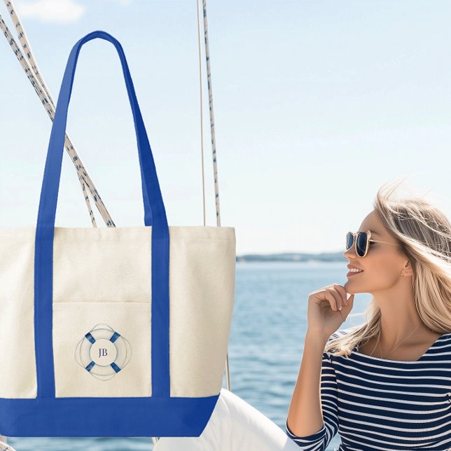 Segelbåt Livring Monogrammerad Kontrast Trimning Tygkasse (life ring monogrammed canvas boat tote)