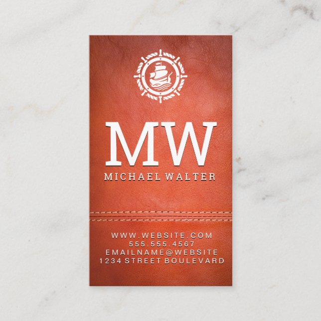 Segelbåt Logotyp | Läder | Dubbla som är textad Visitkort (Framsida)