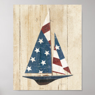 Segelbåt med amerikanska flaggan poster