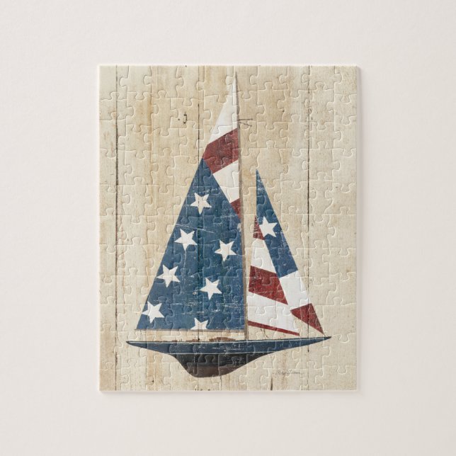 Segelbåt med amerikanska flaggan pussel (Vertikal)